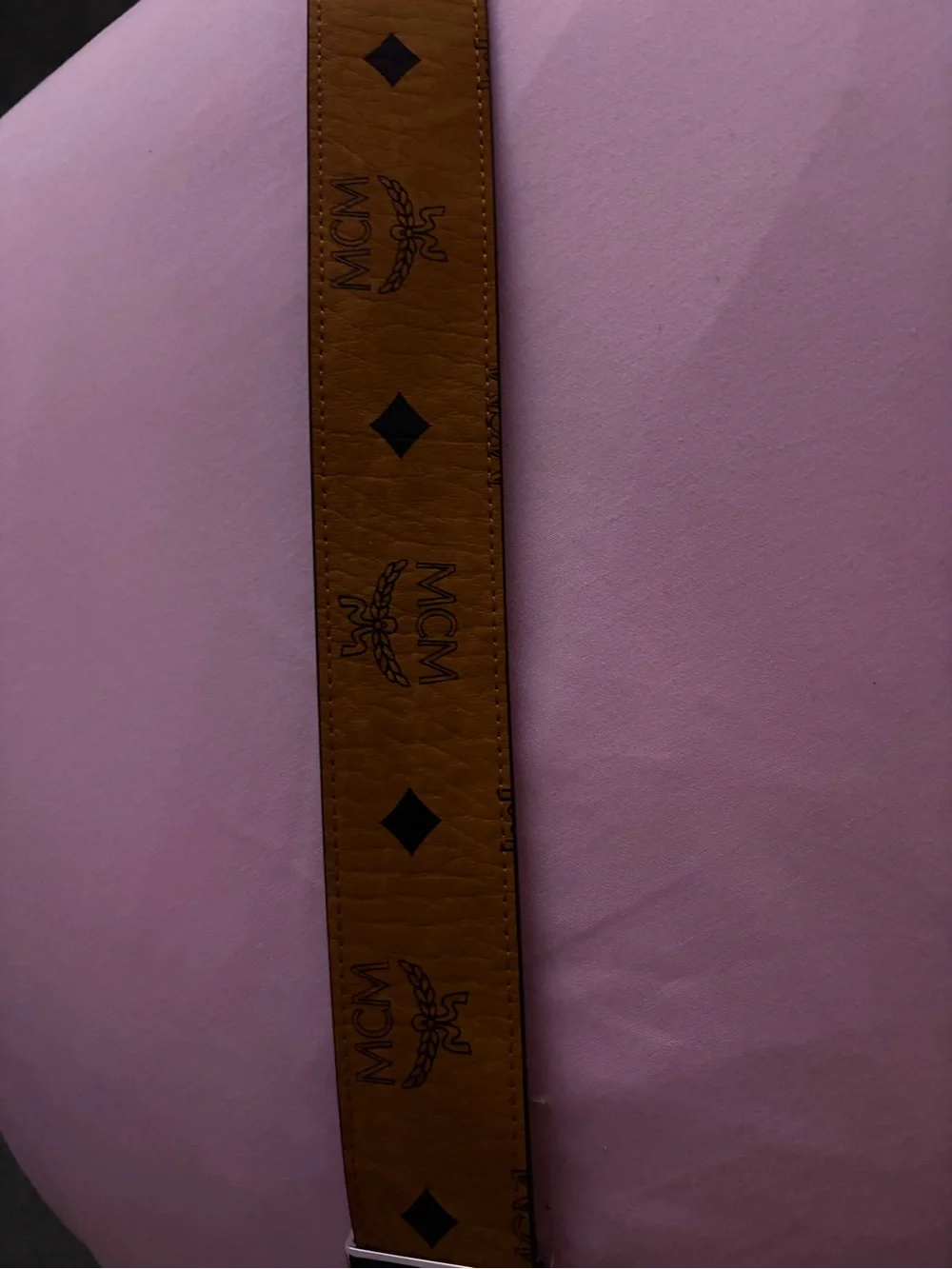 Men's Brown Leather Belt with Decorative Metal 'M' Buckle